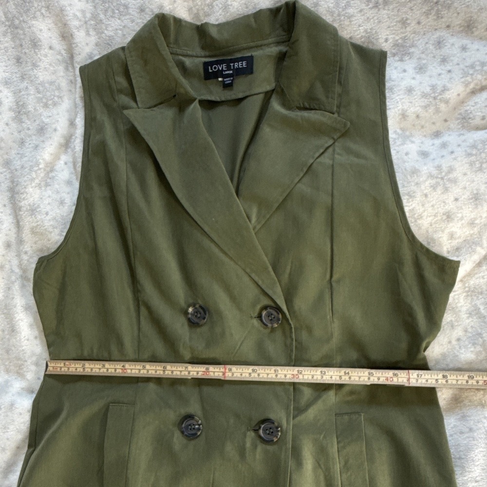 Love Tree Green Solid Shirt Dress L Collared Button Front Pockets Knee Twill - Picture 7 of 11